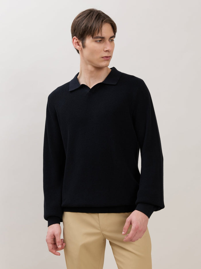 Xosio-1 - Regular Knitted Polo Sweater - Black