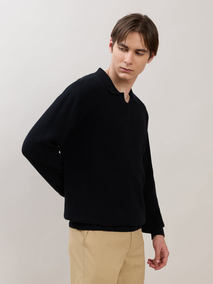 Xosio-1 - Regular Knitted Polo Sweater - Black