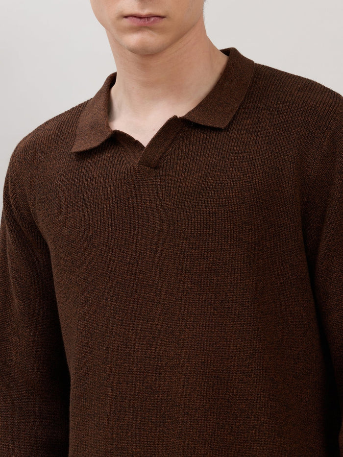 Xosio-1 - Regular Knitted Polo Sweater - Brown Black Grindle