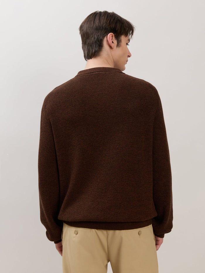 Xosio-1 - Regular Knitted Polo Sweater - Brown Black Grindle
