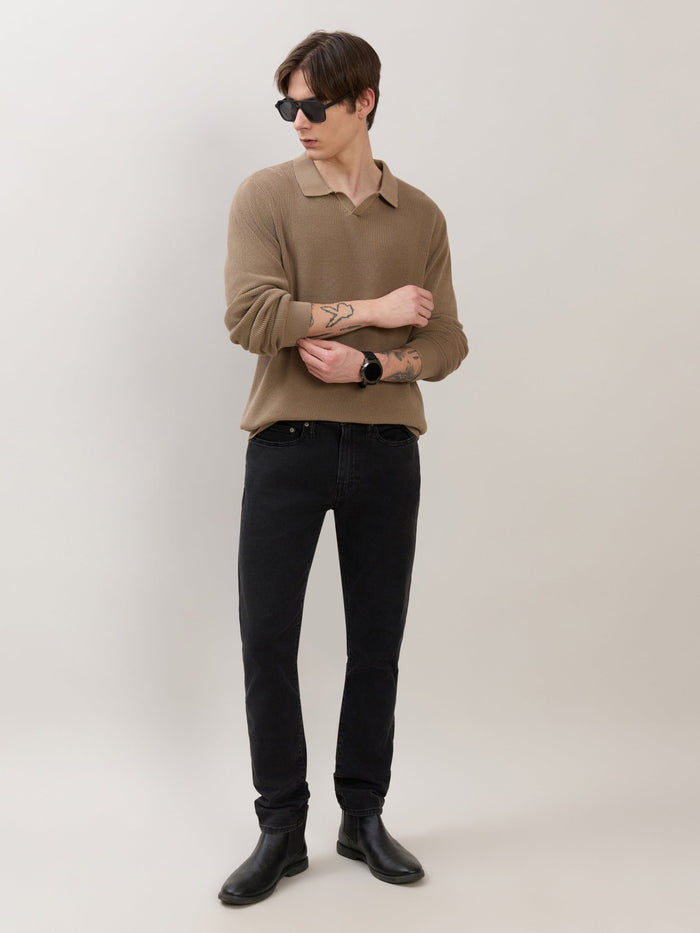 Xosio-1 - Regular Knitted Polo Sweater - Dark Beige
