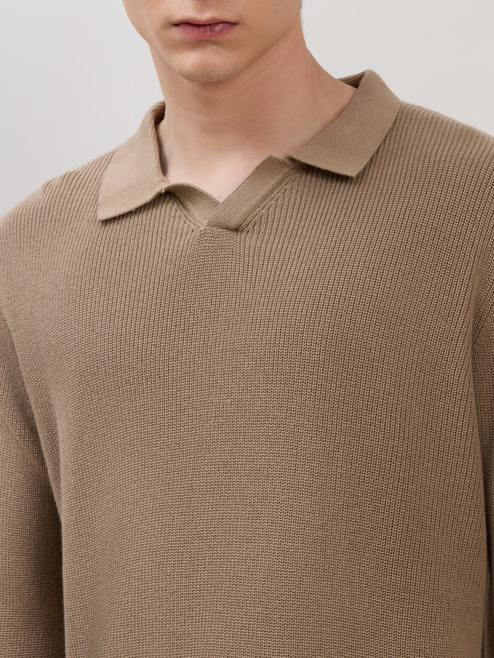 Xosio-1 - Regular Knitted Polo Sweater - Dark Beige