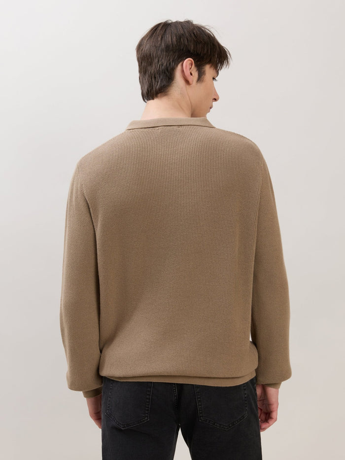 Xosio-1 - Regular Knitted Polo Sweater - Dark Beige