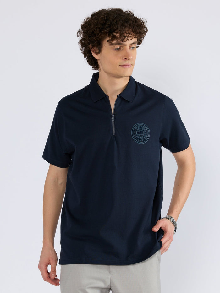 Men's Solid Zipper Polo T-shirt in navy blue