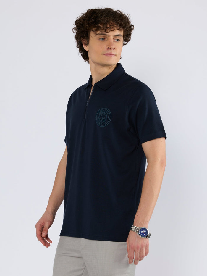 Men's Solid Zipper Polo T-shirt in navy blue