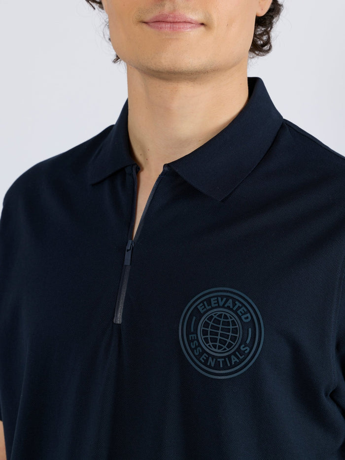 Men's Solid Zipper Polo T-shirt in navy blue