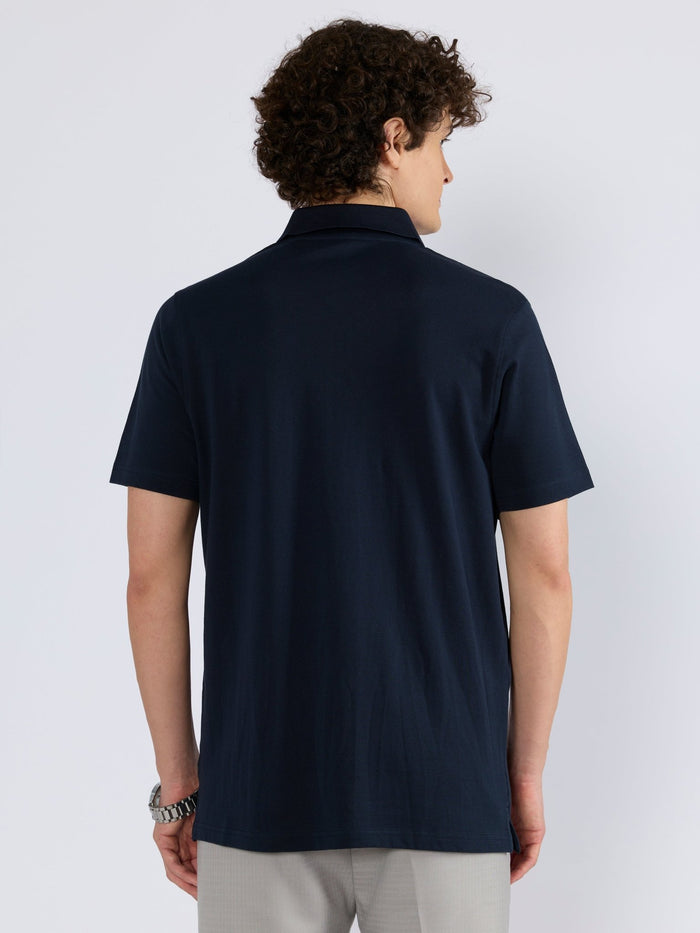 Men's Solid Zipper Polo T-shirt in navy blue
