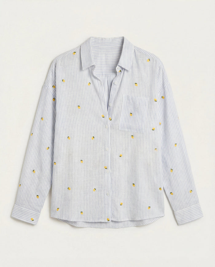 Blue Stripe Lemon $|& Thread & Supply Yesenia Embroidered Shirt - Hanger Detail
