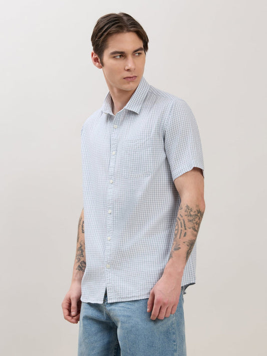 Zenamo - Relaxed Fit Micro Checks Shirt - Blue