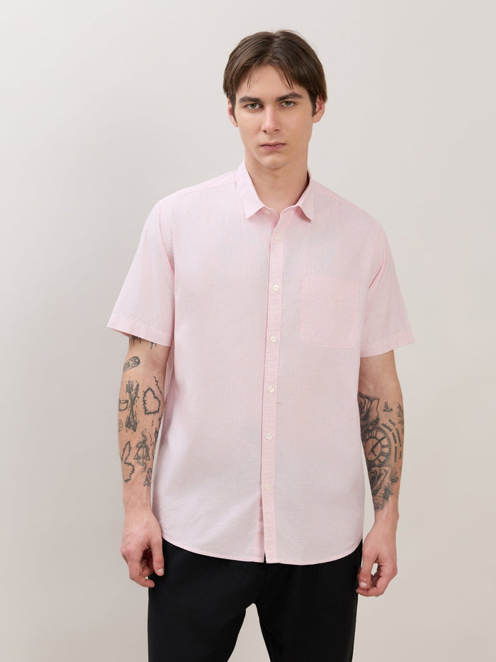 Zenamo - Relaxed Fit Micro Checks Shirt - Light Pink