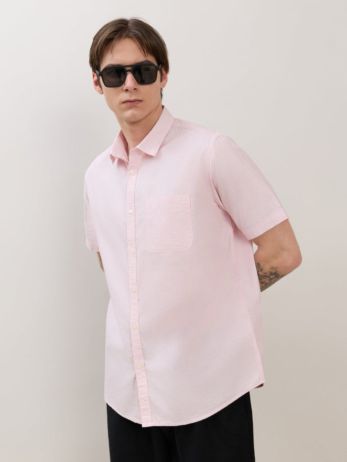Zenamo - Relaxed Fit Micro Checks Shirt - Light Pink
