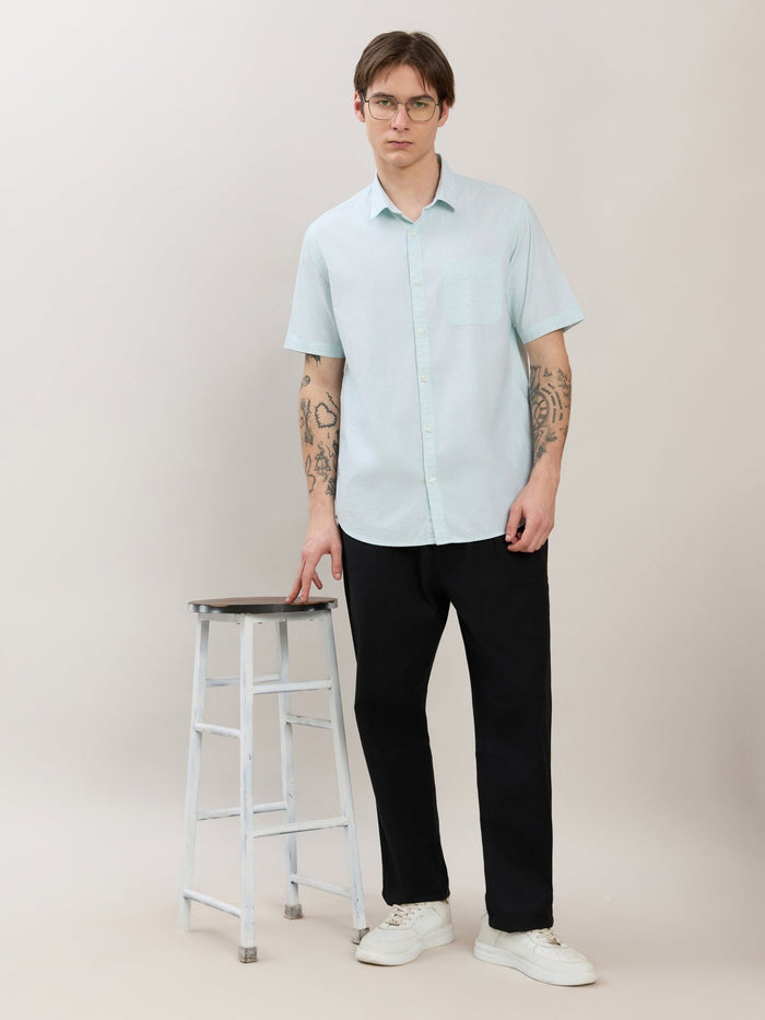 Zenamo - Relaxed Fit Micro Checks Shirt - Mint Blue