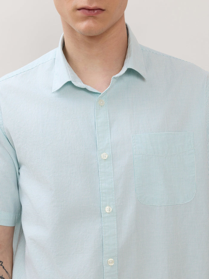 Zenamo - Relaxed Fit Micro Checks Shirt - Mint Blue