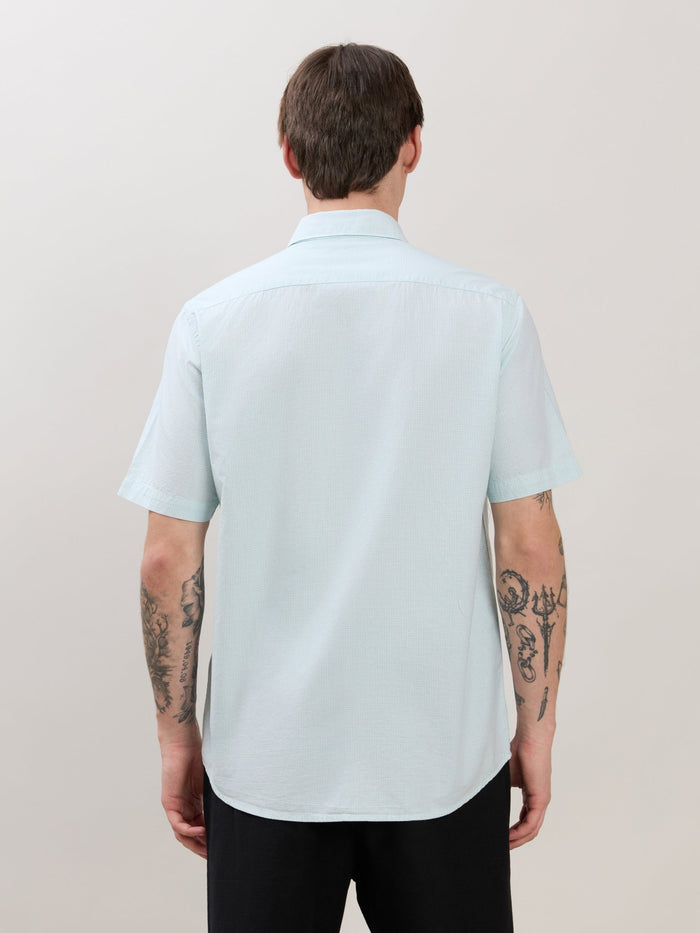 Zenamo - Relaxed Fit Micro Checks Shirt - Mint Blue