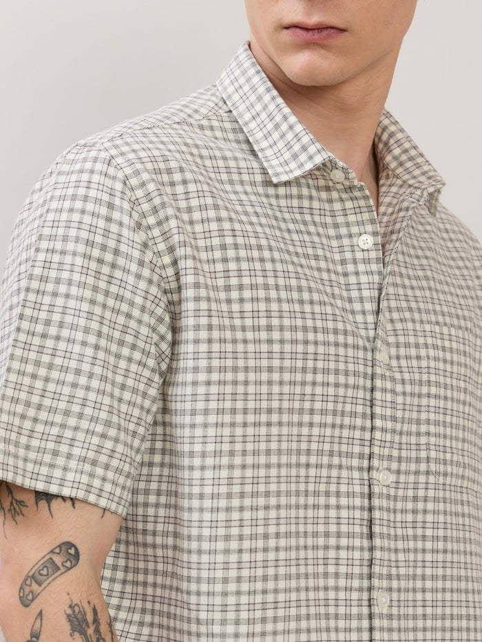 Zenamo - Relaxed Fit Micro Checks Shirt - Off White
