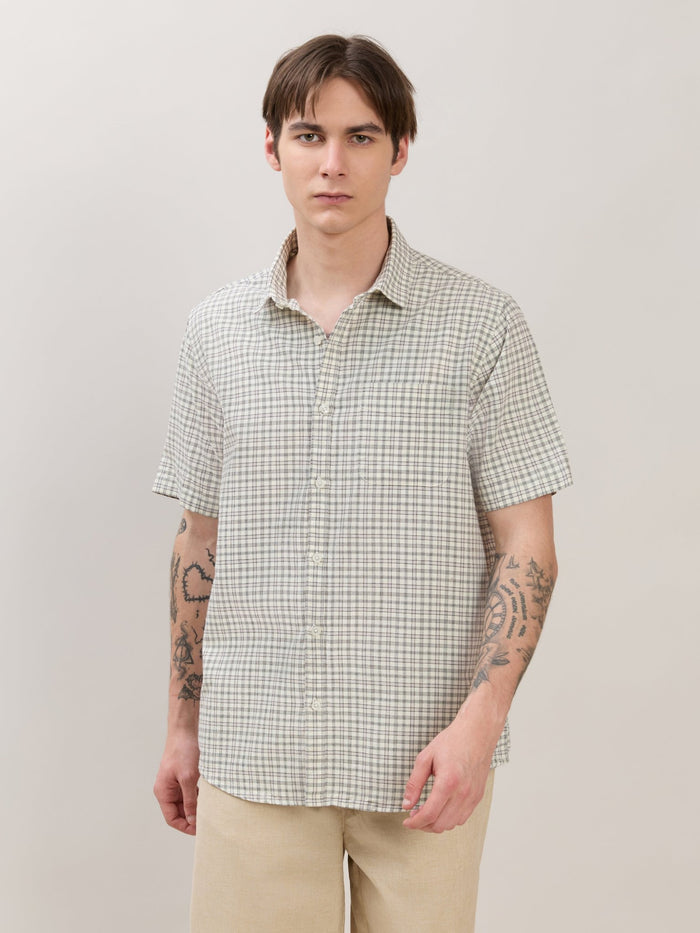 Zenamo - Relaxed Fit Micro Checks Shirt - Off White