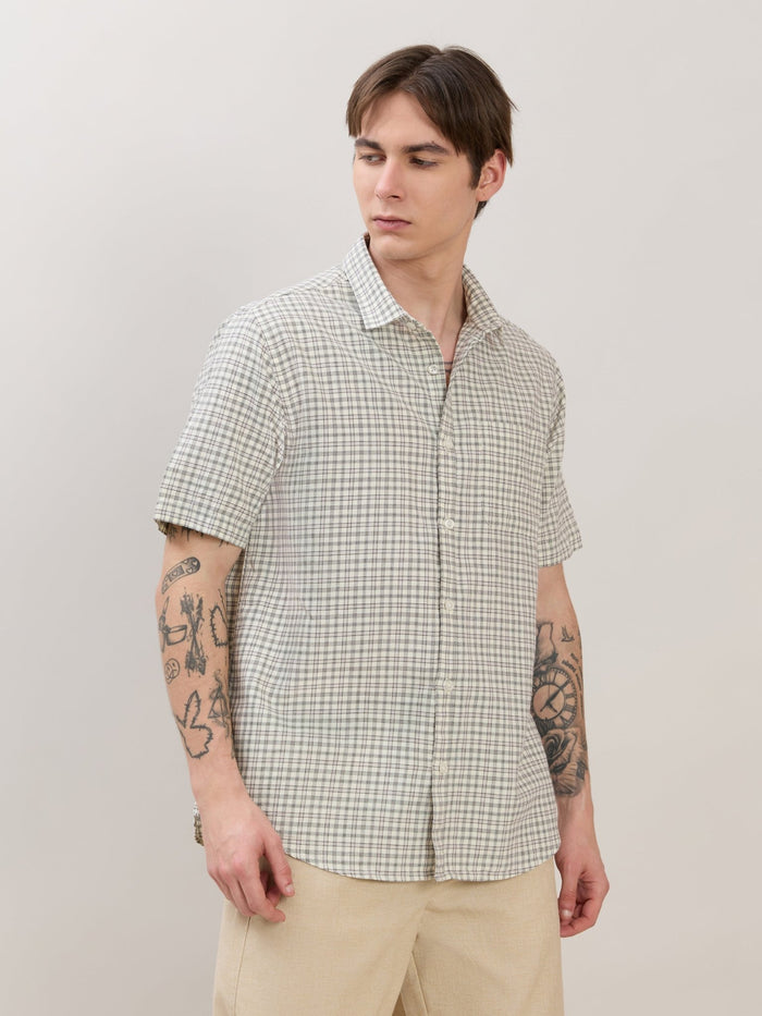 Zenamo - Relaxed Fit Micro Checks Shirt - Off White