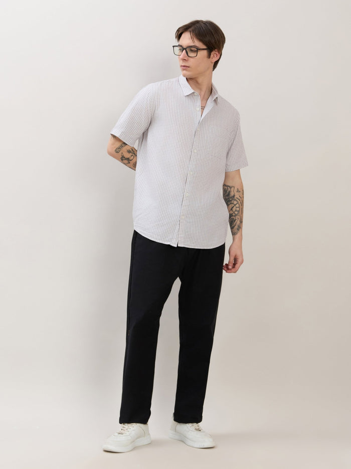 Zenamo - Relaxed Fit Micro Checks Shirt - White