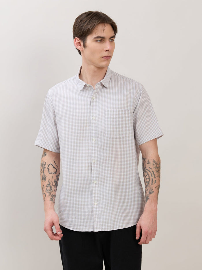 Zenamo - Relaxed Fit Micro Checks Shirt - White