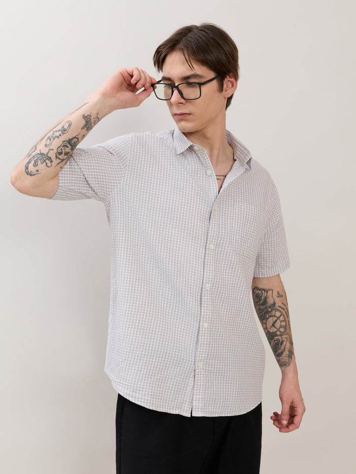 Zenamo - Relaxed Fit Micro Checks Shirt - White