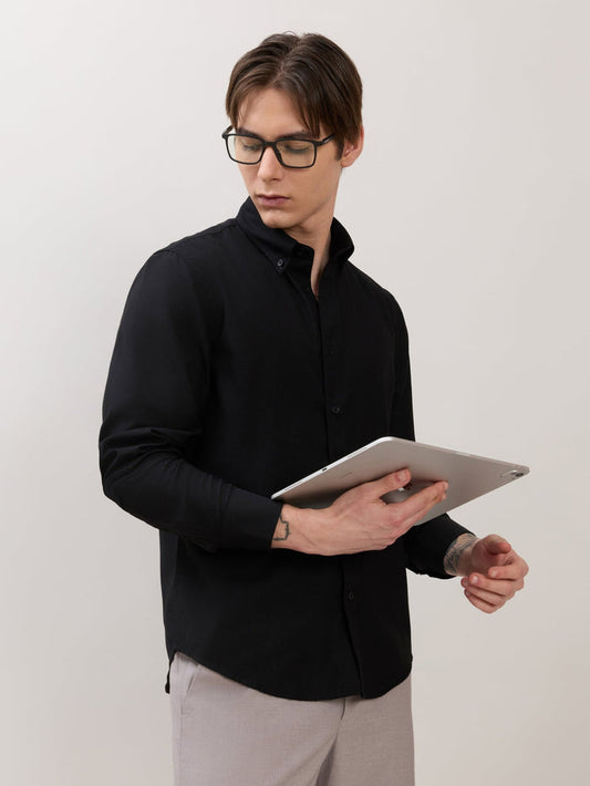 Zero - Relaxed Fit Plain Shirt - Black