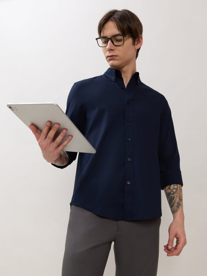 Zero - Relaxed Fit Plain Shirt - Navy Blue