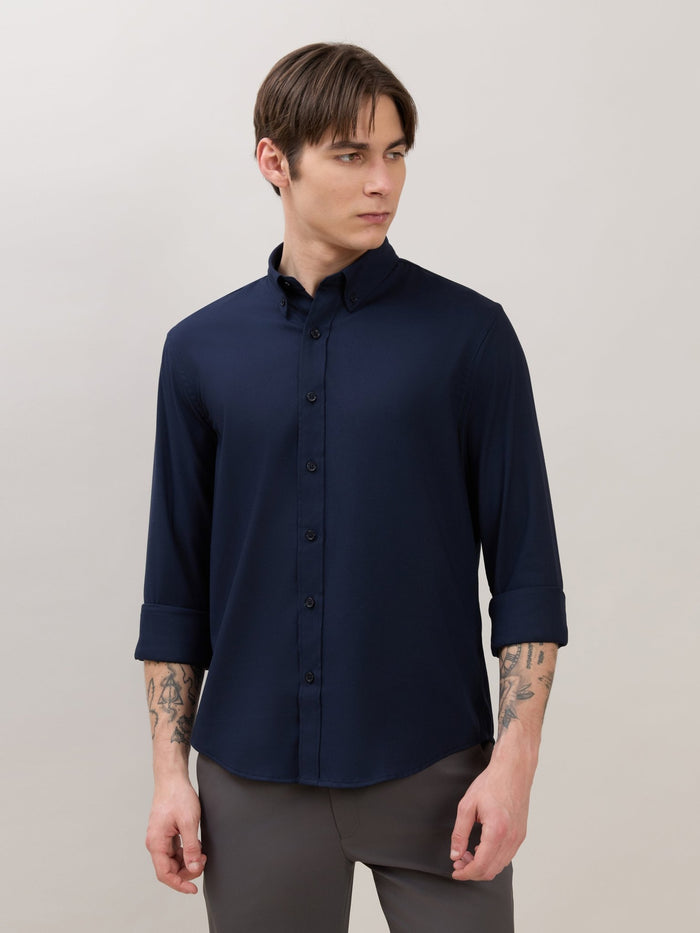 Zero - Relaxed Fit Plain Shirt - Navy Blue