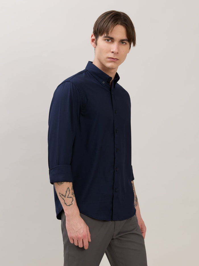 Zero - Relaxed Fit Plain Shirt - Navy Blue