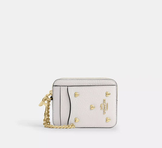 Zip Card Case With Heart Rivets