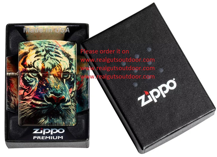 Zippo Painted Tiger Design 540 Tumbled Brass 46145