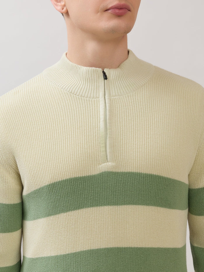 Zoro-1 - Regular Striped Half-Zip Sweater - Green
