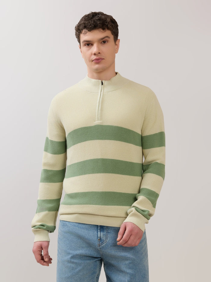 Zoro-1 - Regular Striped Half-Zip Sweater - Green