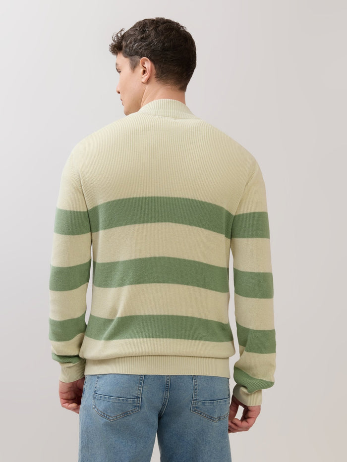 Zoro-1 - Regular Striped Half-Zip Sweater - Green