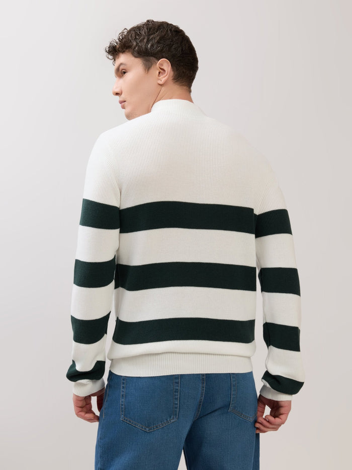 Zoro-1 - Regular Striped Half-Zip Sweater - White