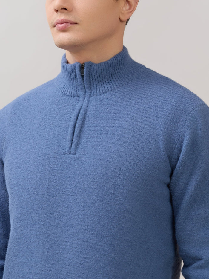 Zoro-2 - Regular Half-Zip High Neck Sweater - Blue