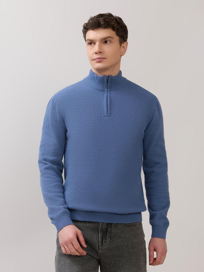 Zoro-2 - Regular Half-Zip High Neck Sweater - Blue