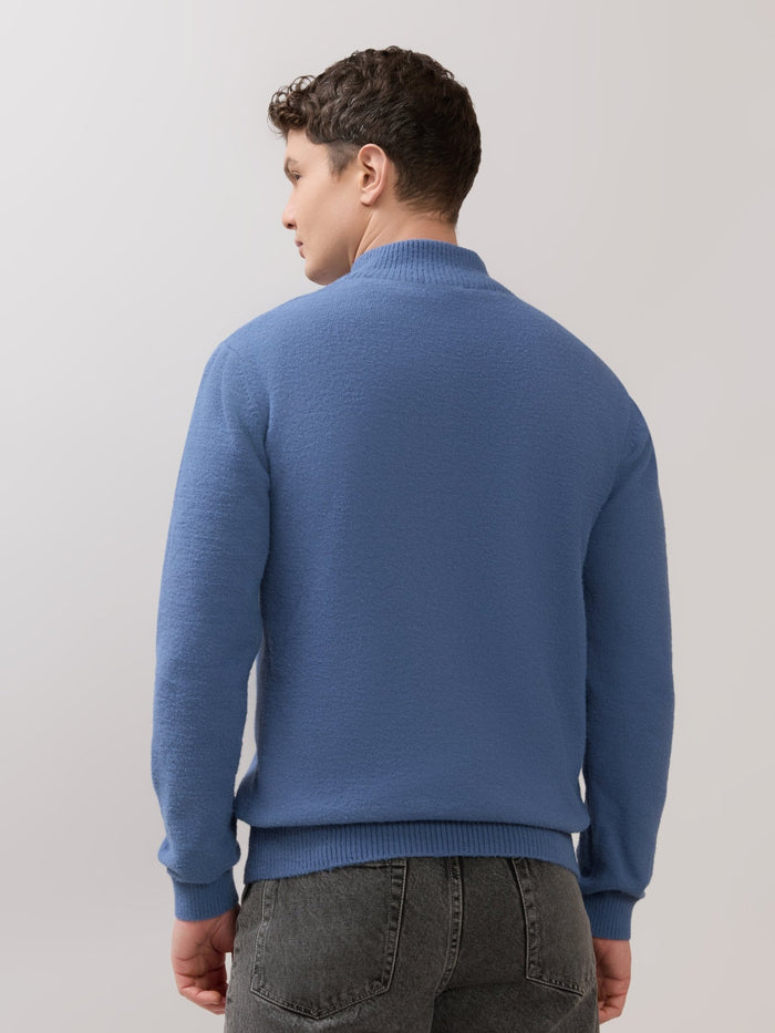Zoro-2 - Regular Half-Zip High Neck Sweater - Blue