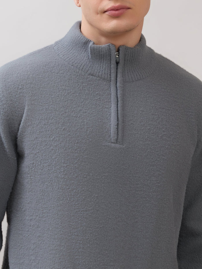 Zoro-2 - Regular Half-Zip High Neck Sweater - Grey