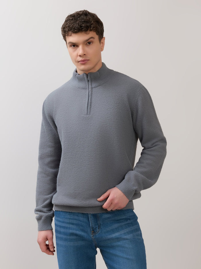 Zoro-2 - Regular Half-Zip High Neck Sweater - Grey