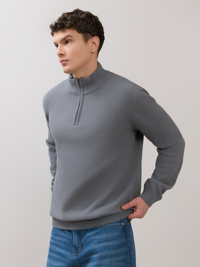 Zoro-2 - Regular Half-Zip High Neck Sweater - Grey