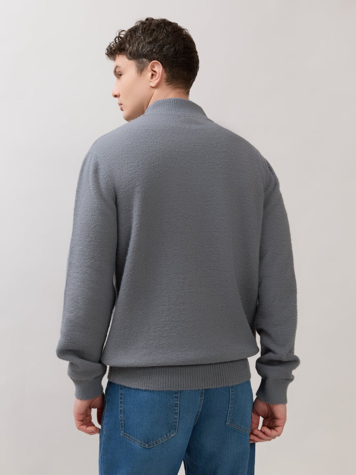 Zoro-2 - Regular Half-Zip High Neck Sweater - Grey