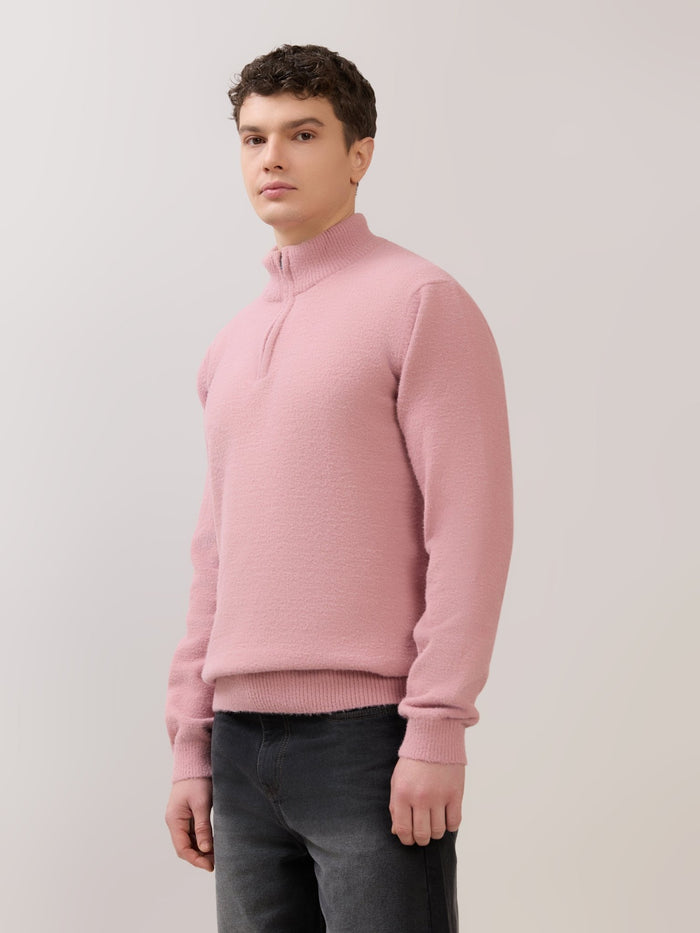 Zoro-2 - Regular Half-Zip High Neck Sweater - Pink