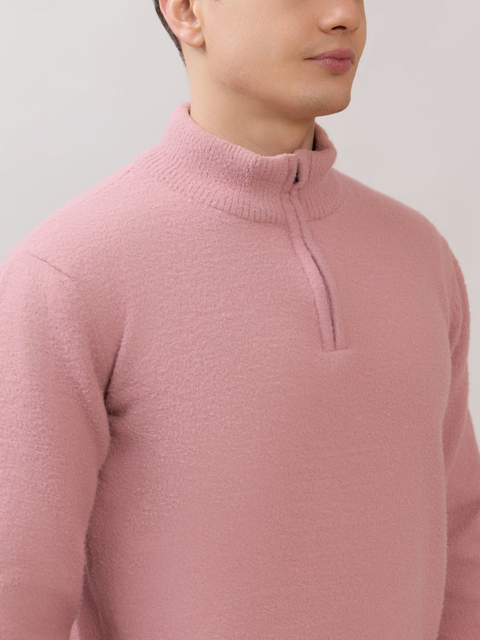 Zoro-2 - Regular Half-Zip High Neck Sweater - Pink