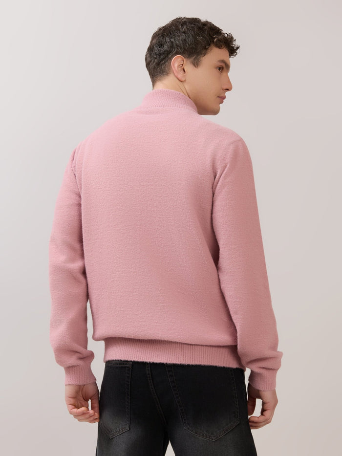 Zoro-2 - Regular Half-Zip High Neck Sweater - Pink